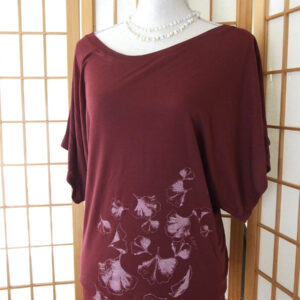 Maroon dolman top with gingko art