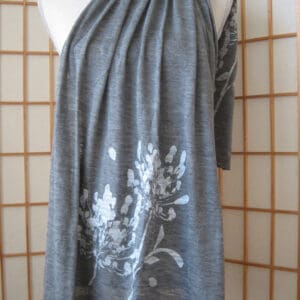 Gray heather scarf with agapanthus art